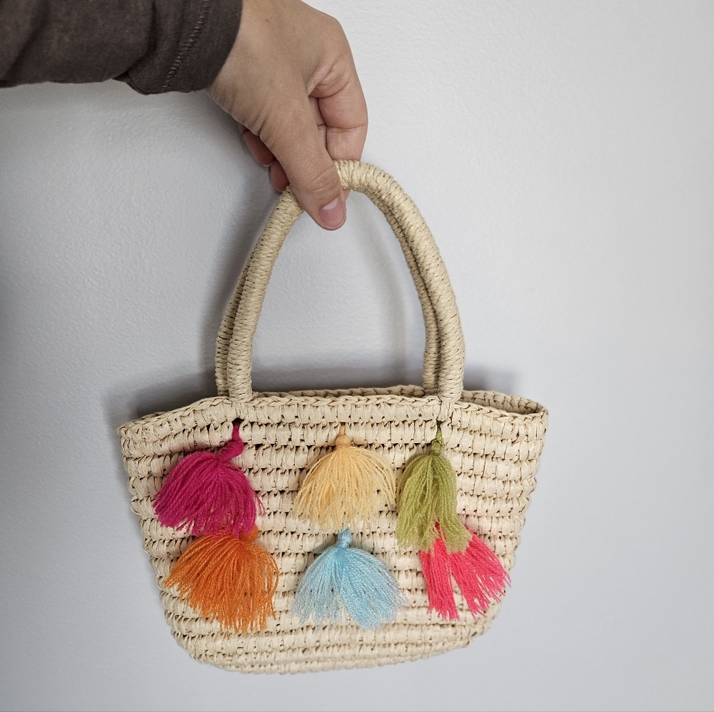 Mudpie Straw Tote With Colorful Tassels